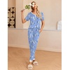 Ekouaer Pajamas for Women Set 2 Piece Short Sleeve Fall Pjs with Pockets(Blue Flowers)