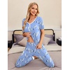Ekouaer Pajamas for Women Set 2 Piece Short Sleeve Fall Pjs with Pockets(Blue Flowers)