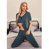 Ekouaer Pajamas for Women Set 2 Piece Short Sleeve Fall Pjs with Pockets(Blue Purple Plaid)