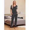 Ekouaer Pajamas for Women Set 2 Piece Short Sleeve Fall Pjs with Pockets(Dark Gray)