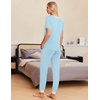 Ekouaer Pajamas for Women Set 2 Piece Short Sleeve Fall Pjs with Pockets(Light Blue)