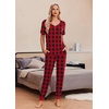 Ekouaer Pajamas for Women Set 2 Piece Short Sleeve Fall Pjs with Pockets(Red Plaid)