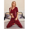 Ekouaer Pajamas for Women Set 2 Piece Short Sleeve Fall Pjs with Pockets(Red Plaid)