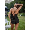 Ekouaer Silk Pajamas Set for Women Satin Backless Lingerie Pjs Nightwear(Black)