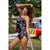 Ekouaer Silk Pajamas Set for Women Satin Backless Lingerie Pjs Nightwear(Black Cherry Print)