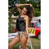 Ekouaer Silk Pajamas Set for Women Satin Backless Lingerie Pjs Nightwear(Black/Leopard)