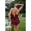 Ekouaer Silk Pajamas Set for Women Satin Backless Lingerie Pjs Nightwear(Dark Red)
