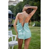 Ekouaer Silk Pajamas Set for Women Satin Backless Lingerie Pjs Nightwear(Light Blue)