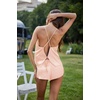 Ekouaer Silk Pajamas Set for Women Satin Backless Lingerie Pjs Nightwear(Pastel Peach)
