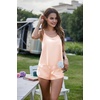 Ekouaer Silk Pajamas Set for Women Satin Backless Lingerie Pjs Nightwear(Pastel Peach)