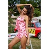 Ekouaer Silk Pajamas Set for Women Satin Backless Lingerie Pjs Nightwear(Pink Cherry Print)