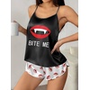 Ekouaer Silk Pajamas Set for Women Satin Backless Lingerie Pjs Nightwear(Print-bite Lip Red)