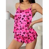 Ekouaer Silk Pajamas Set for Women Satin Backless Lingerie Pjs Nightwear(Print-blackpink Leopard)