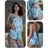 Ekouaer Silk Pajamas Set for Women Satin Backless Lingerie Pjs Nightwear(Print-blue Cheers)
