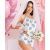 Ekouaer Silk Pajamas Set for Women Satin Backless Lingerie Pjs Nightwear(Print-blue Hydrangea)