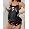 Ekouaer Silk Pajamas Set for Women Satin Backless Lingerie Pjs Nightwear(Print-gothic Rose)
