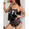 Ekouaer Silk Pajamas Set for Women Satin Backless Lingerie Pjs Nightwear(Print-gothic Rose)