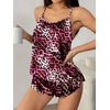 Ekouaer Silk Pajamas Set for Women Satin Backless Lingerie Pjs Nightwear(Print-grad Pink Leopard)