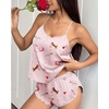 Ekouaer Silk Pajamas Set for Women Satin Backless Lingerie Pjs Nightwear(Print-love Pups)