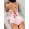 Ekouaer Silk Pajamas Set for Women Satin Backless Lingerie Pjs Nightwear(Print-love Pups)