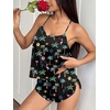 Ekouaer Silk Pajamas Set for Women Satin Backless Lingerie Pjs Nightwear(Print-neon Tropic)