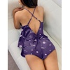 Ekouaer Silk Pajamas Set for Women Satin Backless Lingerie Pjs Nightwear(Purple Lipstick)