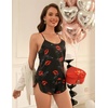 Ekouaer Silk Pajamas Set for Women Satin Backless Lingerie Pjs Nightwear(Red Lips)