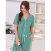 Ekouaer Women Pajama Set Short Sleeve Button Down Pjs with Jogger Pants(Aqua Green)