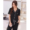 Ekouaer Women Pajama Set Short Sleeve Button Down Pjs with Jogger Pants(Black)