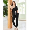 Ekouaer Women Pajama Set Short Sleeve Button Down Pjs with Jogger Pants(Black)