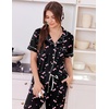 Ekouaer Women Pajama Set Short Sleeve Button Down Pjs with Jogger Pants(Black Cherry)