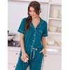 Ekouaer Women Pajama Set Short Sleeve Button Down Pjs with Jogger Pants(Blue Green)