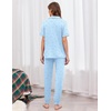 Ekouaer Women Pajama Set Short Sleeve Button Down Pjs with Jogger Pants(Blue Stripe Bow)