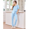 Ekouaer Women Pajama Set Short Sleeve Button Down Pjs with Jogger Pants(Blue Stripe Bow)
