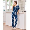 Ekouaer Women Pajama Set Short Sleeve Button Down Pjs with Jogger Pants(Blue Zebra)