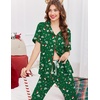 Ekouaer Women Pajama Set Short Sleeve Button Down Pjs with Jogger Pants(Christmas Green)