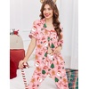 Ekouaer Women Pajama Set Short Sleeve Button Down Pjs with Jogger Pants(Christmas Pink)
