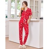 Ekouaer Women Pajama Set Short Sleeve Button Down Pjs with Jogger Pants(Christmas Red)