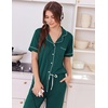 Ekouaer Women Pajama Set Short Sleeve Button Down Pjs with Jogger Pants(Dark Green)