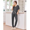 Ekouaer Women Pajama Set Short Sleeve Button Down Pjs with Jogger Pants(Dark Grey)