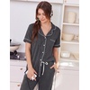 Ekouaer Women Pajama Set Short Sleeve Button Down Pjs with Jogger Pants(Dark Grey)