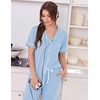 Ekouaer Women Pajama Set Short Sleeve Button Down Pjs with Jogger Pants(Light Blue)