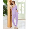 Ekouaer Women Pajama Set Short Sleeve Button Down Pjs with Jogger Pants(Light Purple)