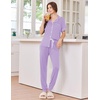 Ekouaer Women Pajama Set Short Sleeve Button Down Pjs with Jogger Pants(Light Purple)