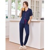 Ekouaer Women Pajama Set Short Sleeve Button Down Pjs with Jogger Pants(Navy Blue)