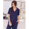 Ekouaer Women Pajama Set Short Sleeve Button Down Pjs with Jogger Pants(Navy Blue)