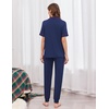 Ekouaer Women Pajama Set Short Sleeve Button Down Pjs with Jogger Pants(Navy Blue)
