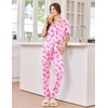 Ekouaer Women Pajama Set Short Sleeve Button Down Pjs with Jogger Pants(Pink Bow)