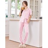 Ekouaer Women Pajama Set Short Sleeve Button Down Pjs with Jogger Pants(Pink Stripe Bow)