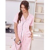 Ekouaer Women Pajama Set Short Sleeve Button Down Pjs with Jogger Pants(Pink Stripe Bow)